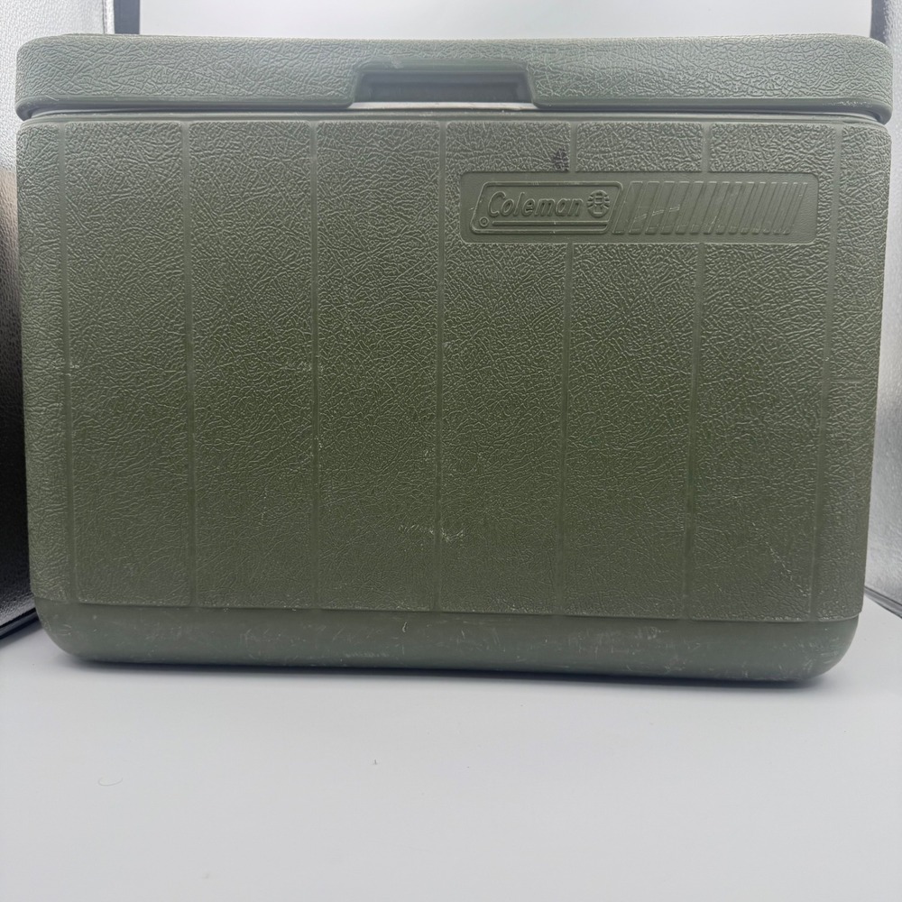 Vintage Coleman Cooler Model 5277 Avocado Green Tan Handle Made in USA Retro